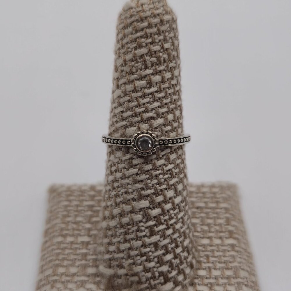 Size 7 Sterling Silver Cute Pattern Small Cubic Zirconia Ring A2085